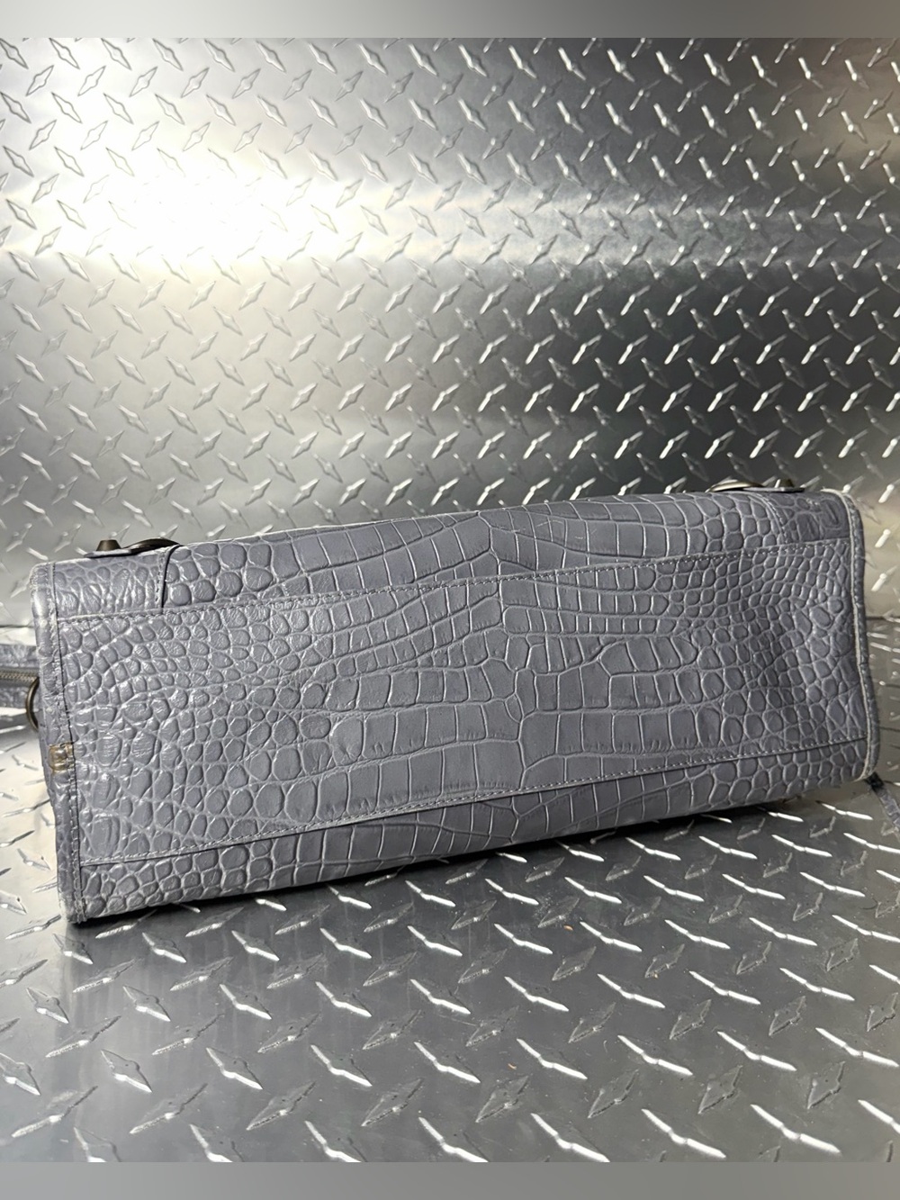 Balenciaga Croc Embossed Moto Medium City Bag in Grey - Picture 4 of 10